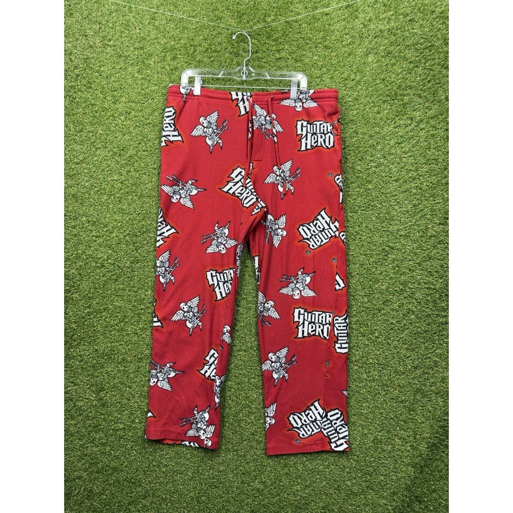Guitar Hero Pajama Pants Mens Medium Red Fleece 2008 Activision Gaming Lounge
